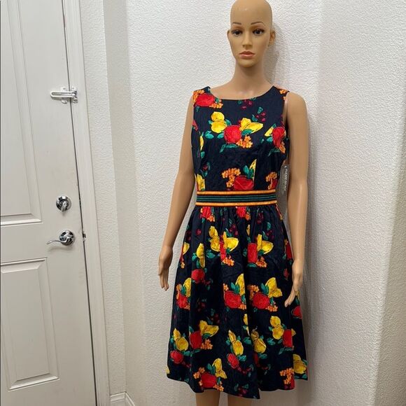 Eva Mendes New York & Company Blue Yellow Red Sleeveless Midi Sz 4 Sundress New - Picture 3 of 17